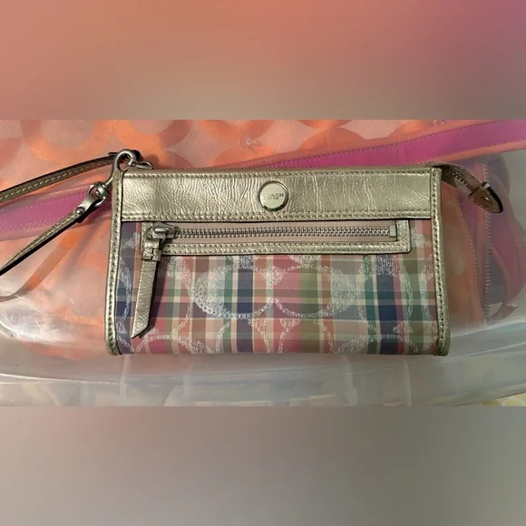 Coach Poppy Multicolor Madras Plaid Glam Shoulder Bag W/ Matching Wallet - Picture 4 of 16